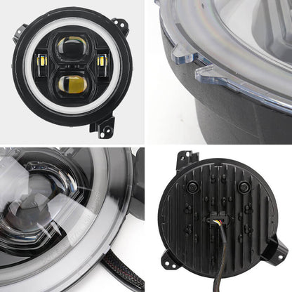 9" LED RGB Jeep Headlights with White Halo for 2018-2025 Wrangler JL & Gladiator JT