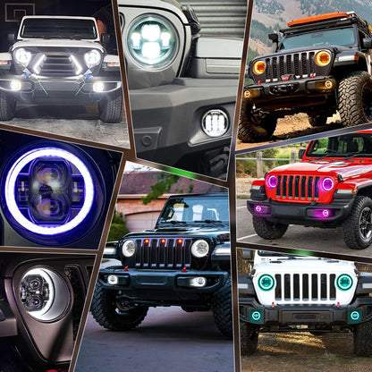 9" LED RGB Jeep Headlights with White Halo for 2018-2025 Wrangler JL & Gladiator JT