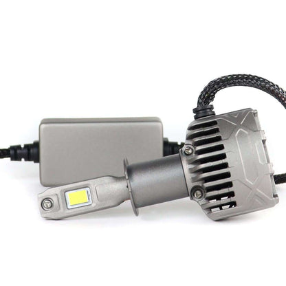 130W H3 13000LM 6000K LED Headlight Bulb from SP Pro Series with cooling fan and braided cable for enhanced vehicle lighting performance.