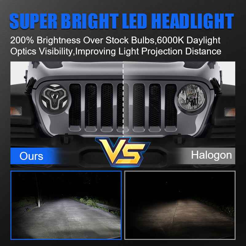 Warrior Style 9 Inch LED Headlights With Halo DRL & Turn Signals For 2018-Later Jeep Wrangler JL & Gladiator JT