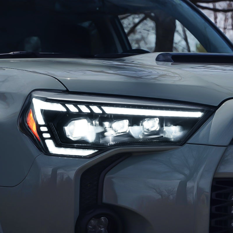 Toyota 4Runner LED headlights with Demon Eyes turned on, aggressive styling upgrade.