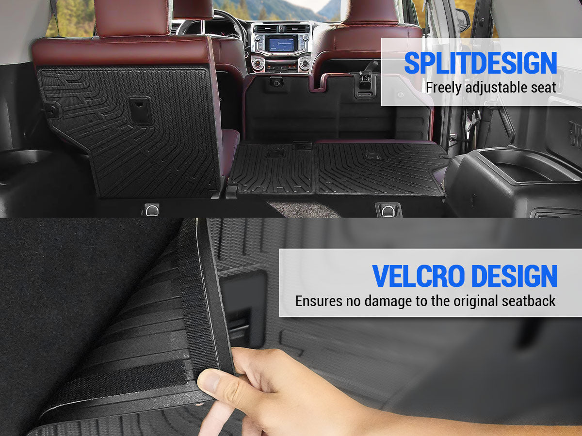 3-piece split design rear seat back protectors for Toyota 4Runner, easy Velcro installation with folding seat compatibility.