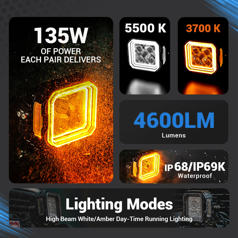 5-Inch Dual-Mode A-Pillar Ditch LED Pod Lights for Jeep