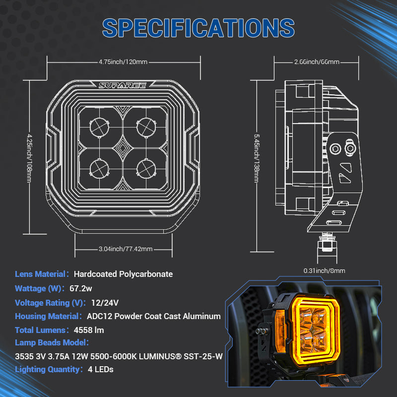 5-Inch Dual-Mode A-Pillar Ditch LED Pod Lights for Jeep