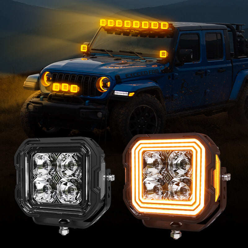 5-Inch LED Off-Road Lights White + Amber Dual-Mode for Jeep Wrangler JL/JT