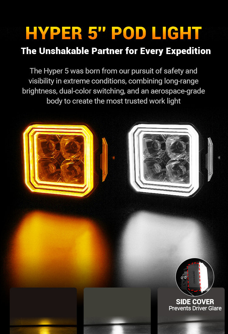 5-Inch White + Amber Dual-Mode A-Pillar Ditch LED Off Road Lights for Jeep Wrangler JK mobile banner