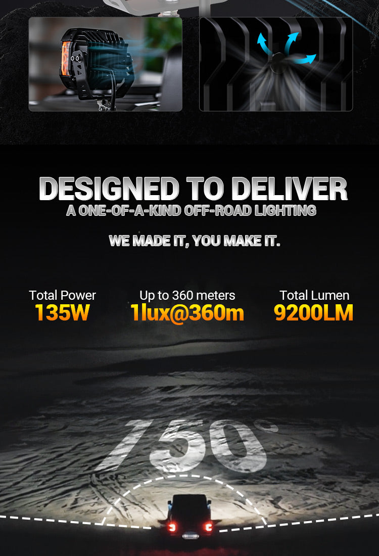 5-Inch White + Amber Dual-Mode A-Pillar Ditch LED Off Road Lights for Jeep Wrangler JK mobile banner