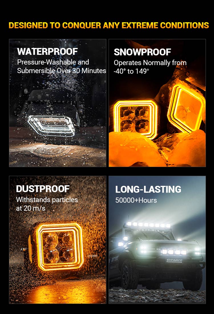 5-Inch White + Amber Dual-Mode A-Pillar Ditch LED Off Road Lights for Jeep Wrangler JK mobile banner