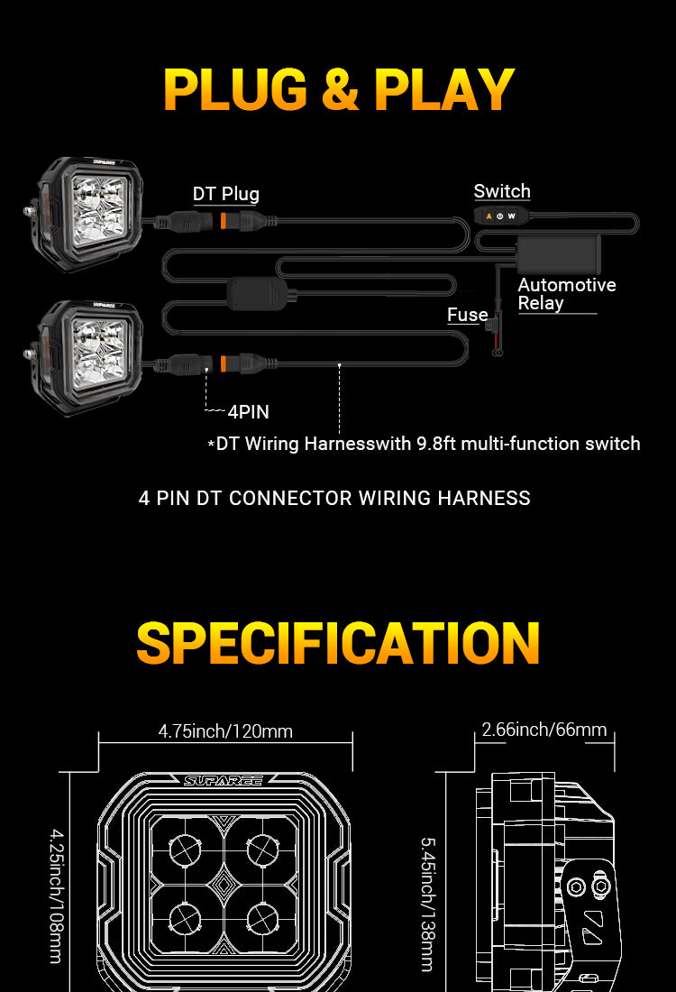 5-Inch White + Amber Dual-Mode A-Pillar Ditch LED Off Road Lights for Jeep Wrangler JK mobile banner