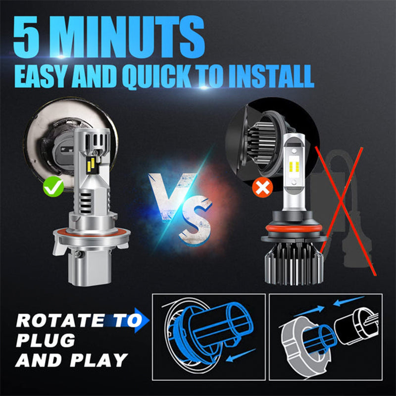 Easy 5-minute installation of SP Air Series 60W H8 LED Headlight Bulbs with plug-and-play rotation system for quick vehicle upgrade.