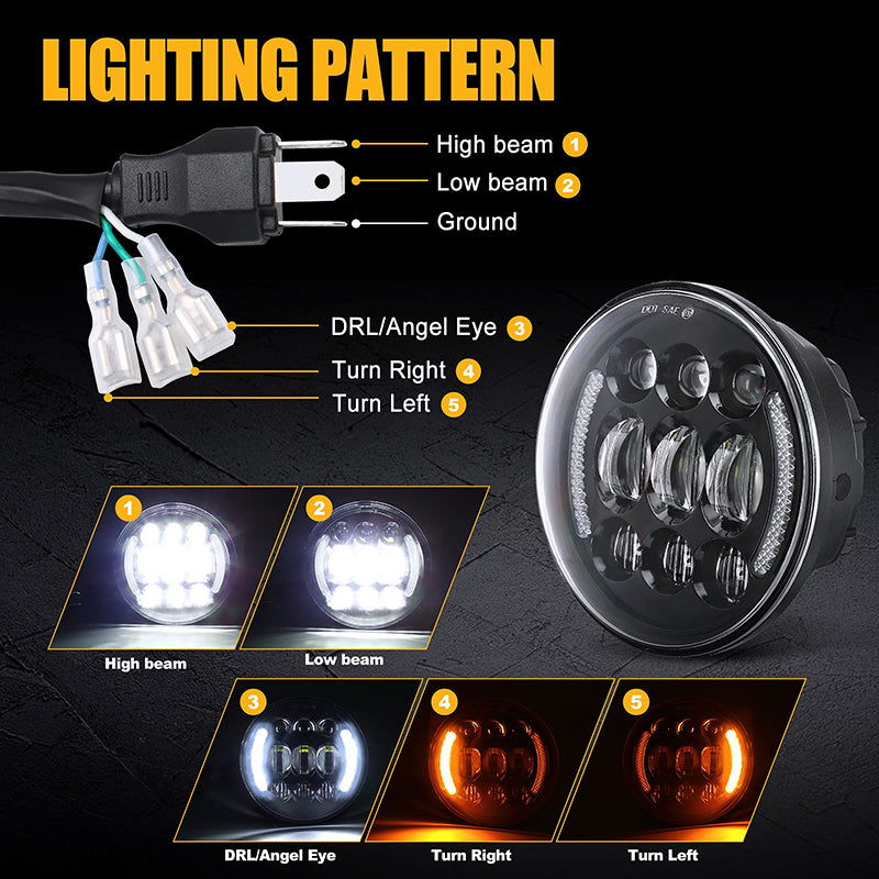 5.75 inch Motorcycle LED Headlights with DRL and Amber Turn Signal Lights