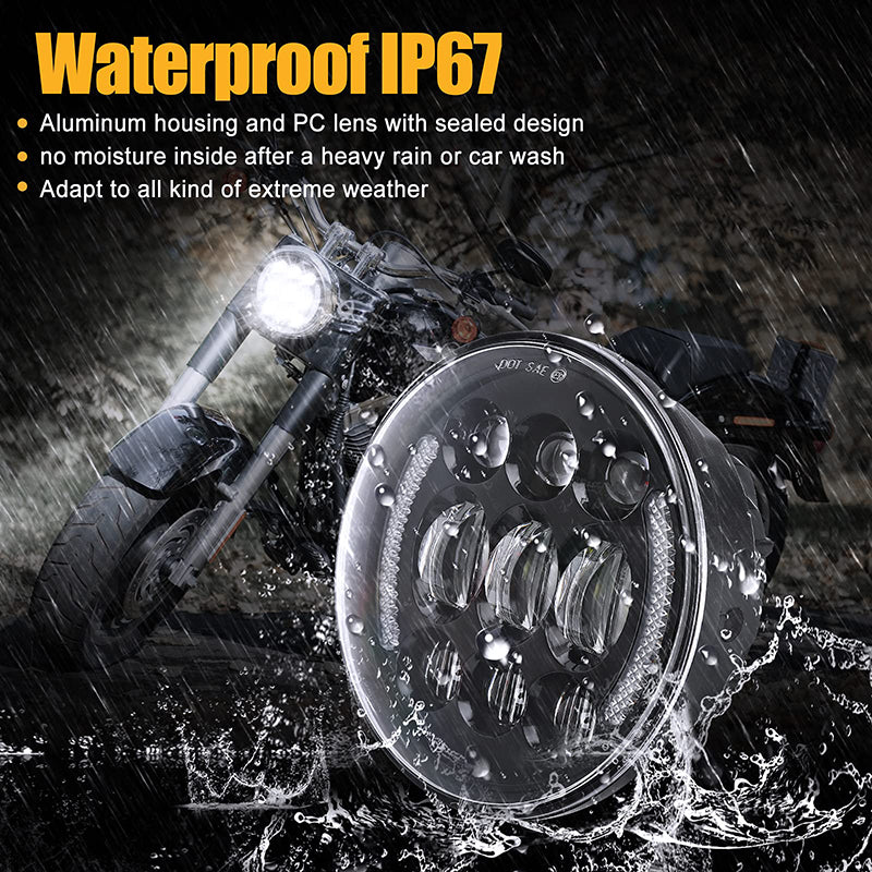 Motorcycle LED headlight with DRL and amber turn signals-product details