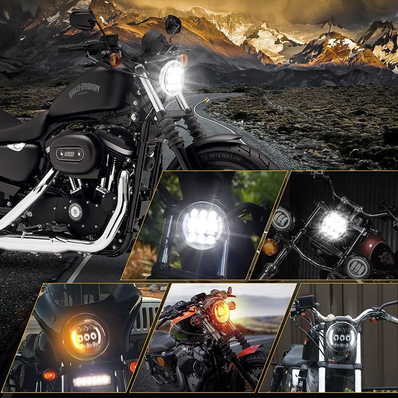 Motorcycle LED headlight with DRL and amber turn signals