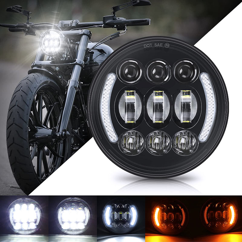 Motorcycle LED headlight with DRL and amber turn signals