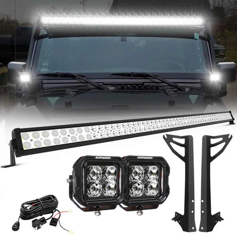52" Light Bar & 2 Pod lights & All Brackets Kit for 2007-2018 Jeep Wrangler JK