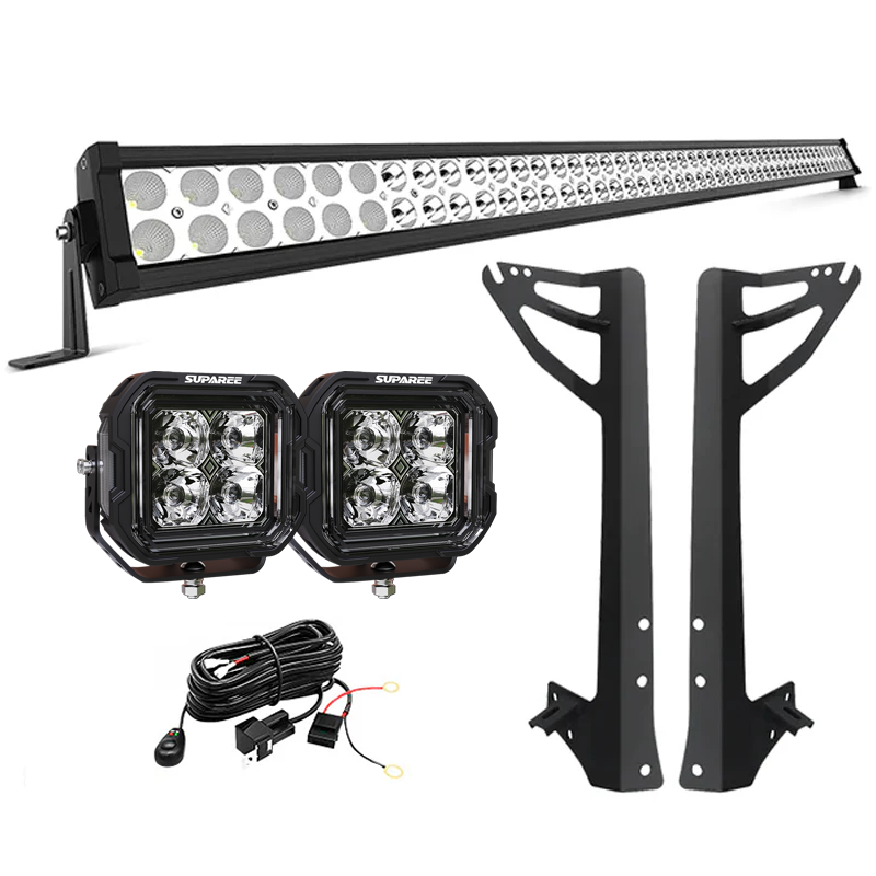 52" Light Bar & 2 Pod lights & All Brackets Kit for 2007-2018 Jeep Wrangler JK