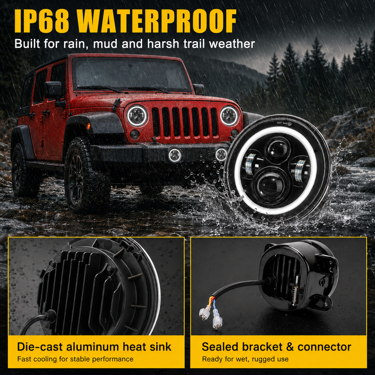 Waterproof LED Headlights for Jeep Wrangler JK