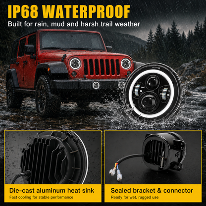Waterproof LED Headlights for Jeep Wrangler JK