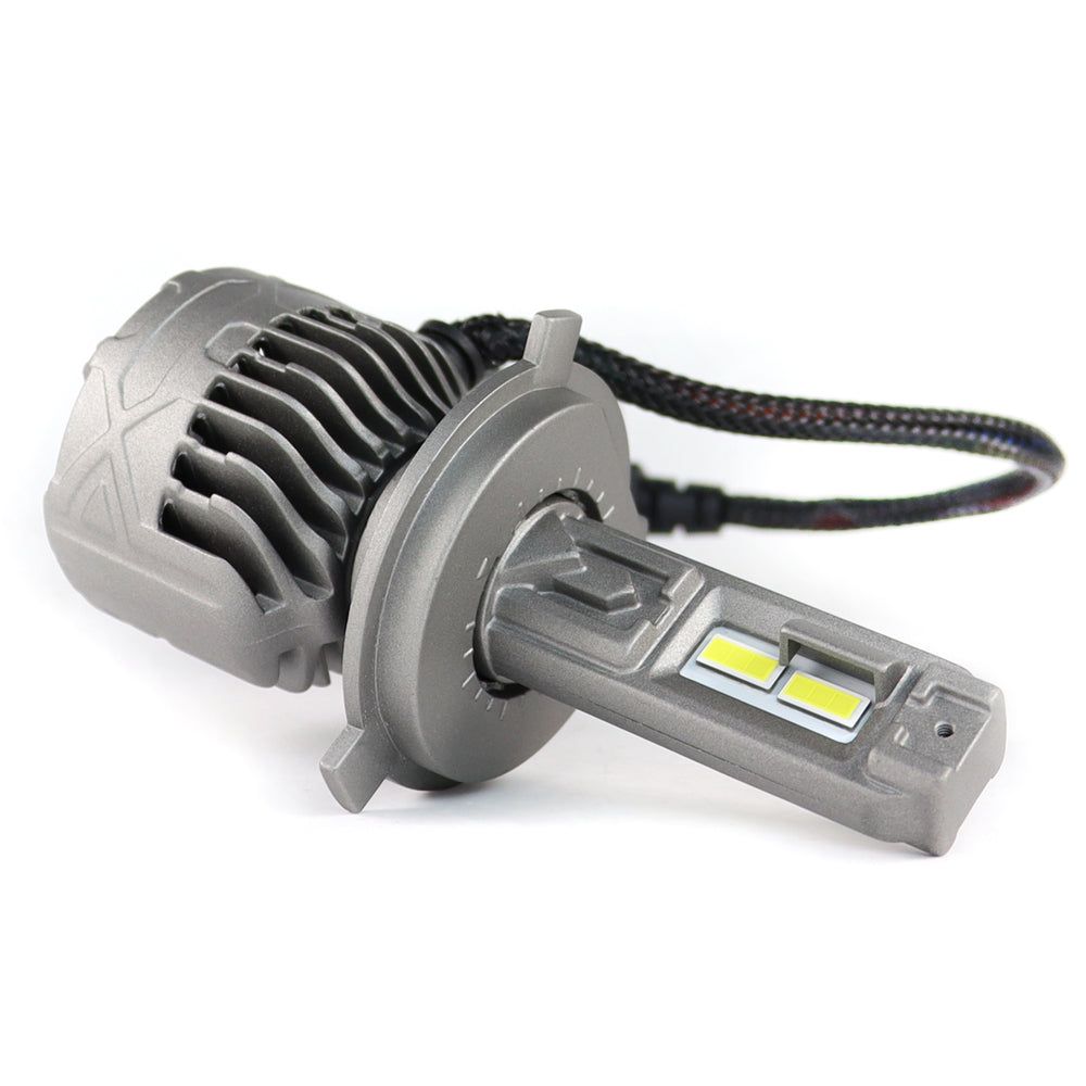 SP Pro Series 130W H4 13000LM 6000K LED Headlight Bulb with dual LED chips and heat sink design for enhanced vehicle lighting performance.