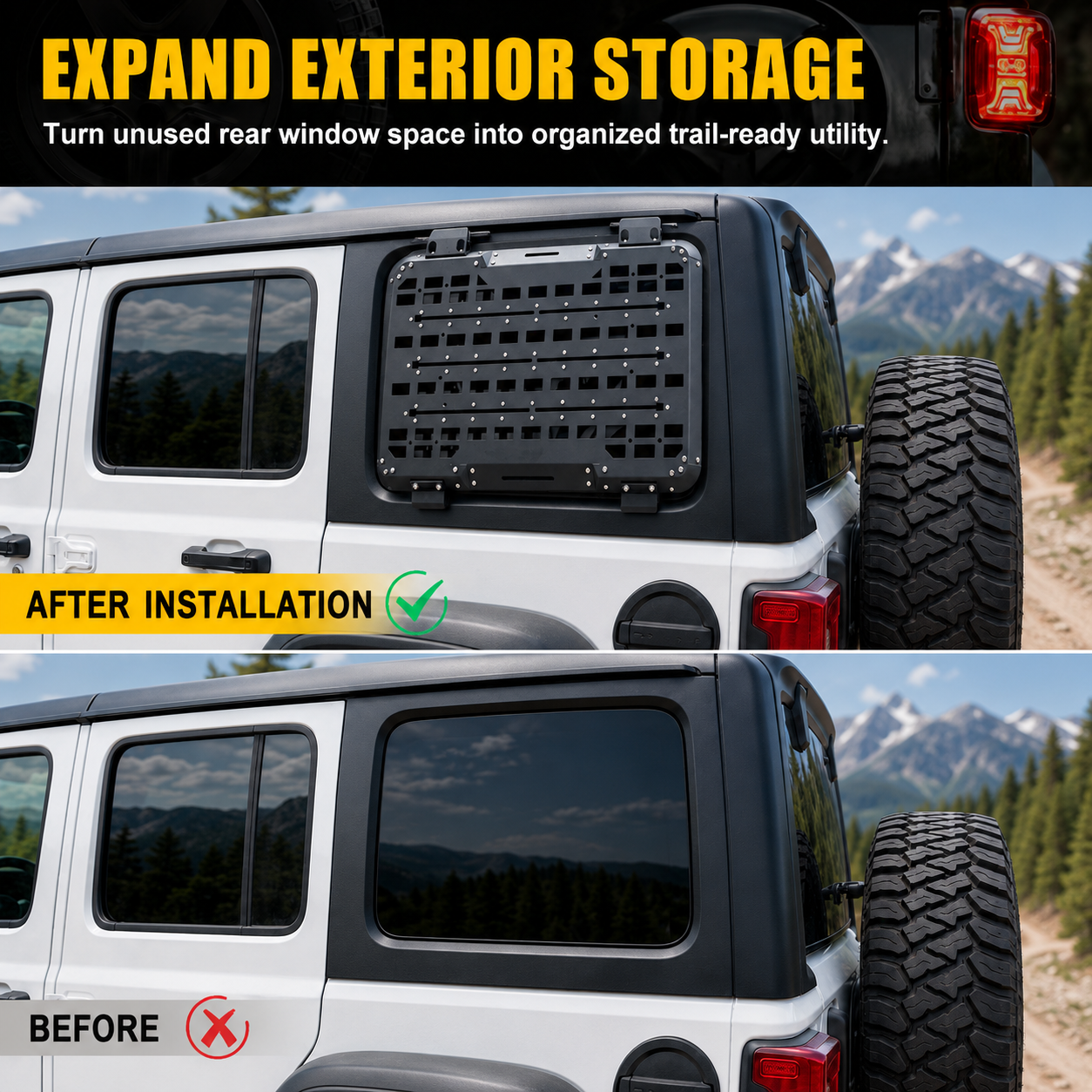 Panel Molle de almacenamiento de ventana trasera para Jeep Wrangler JL de 4 puertas 2018 y posteriores 