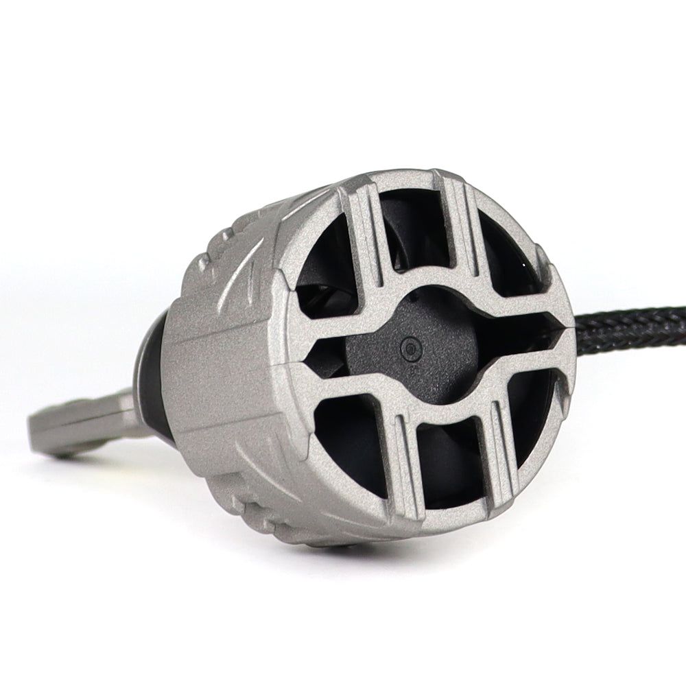 Rear cooling fan of SP Pro Series 130W H1 13000LM 6000K LED Headlight Bulbs, showcasing dual copper heat dissipation design for vehicles.