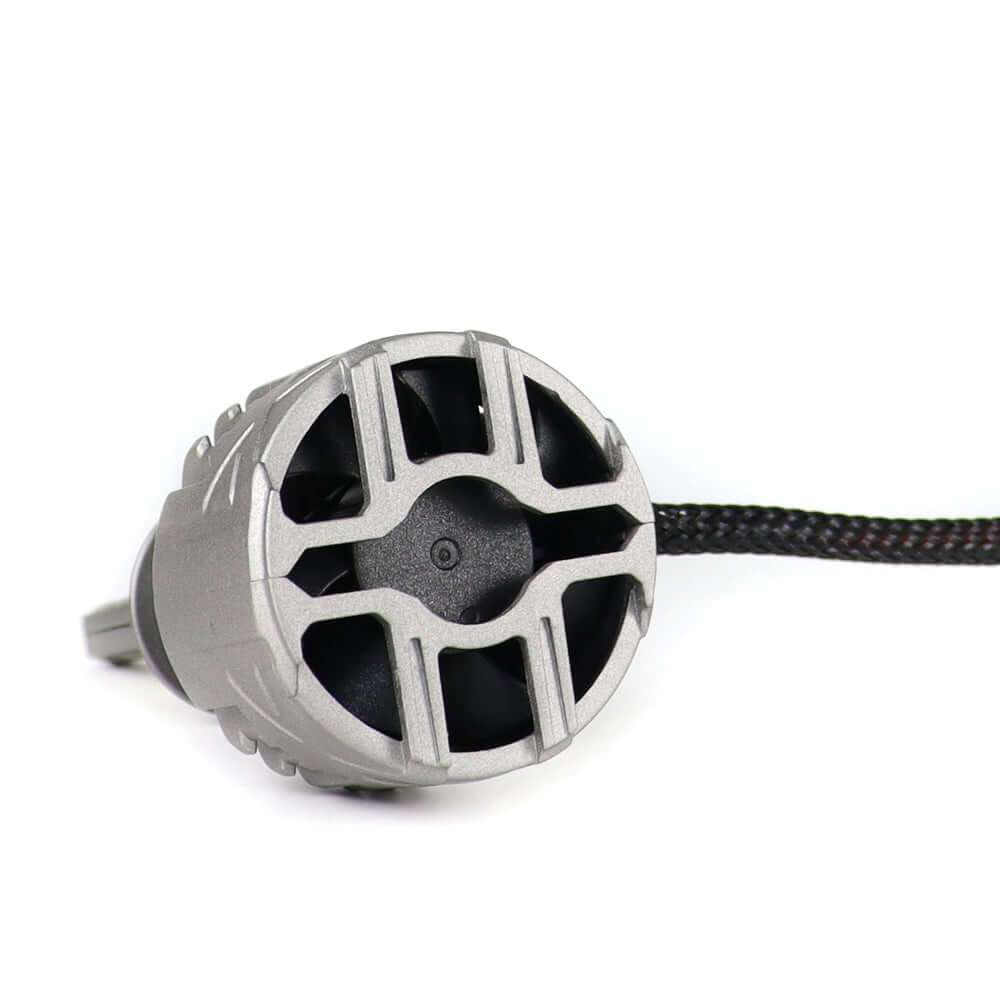 Close-up rear view of 130W H3 13000LM 6000K LED Headlight Bulb from SP Pro Series with cooling fan and braided power cable.