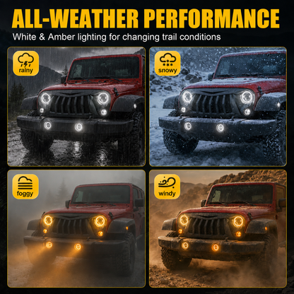 ALL-WEATHER PERFORMANCE
White & Amber lighting for changing trail conditions