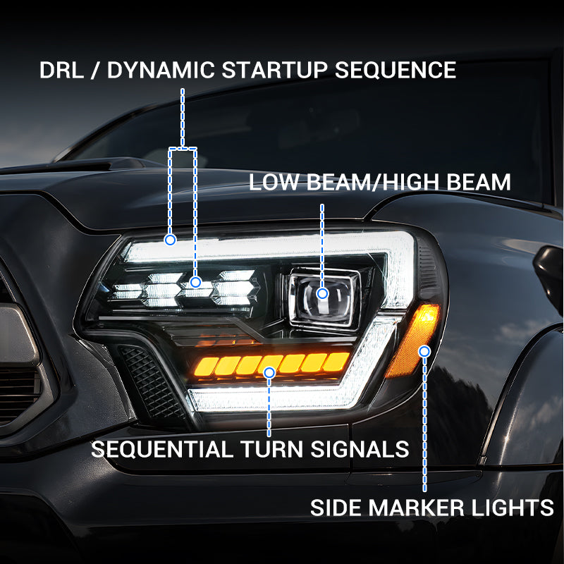 LED Projector Headlights for Toyota Tacoma 2012-2015 2nd Gen w/Dynamic DRL