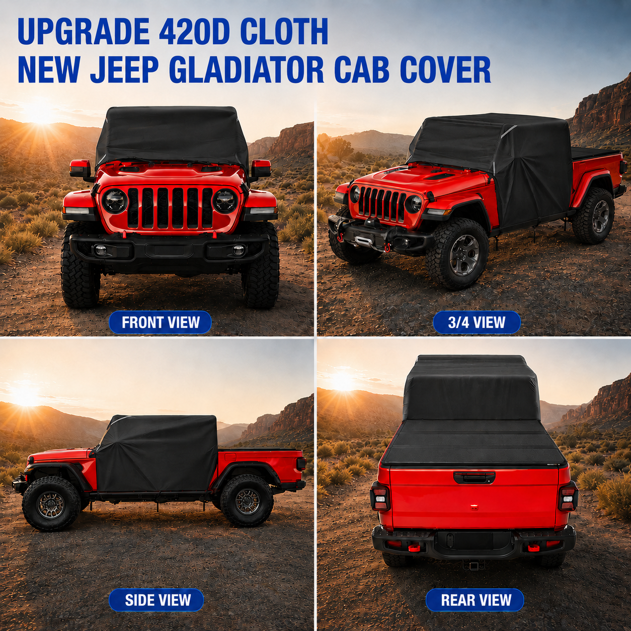 Cubierta de cabina Oxford 420D resistente a la intemperie para Jeep Gladiator JT Accommodate Light Bar