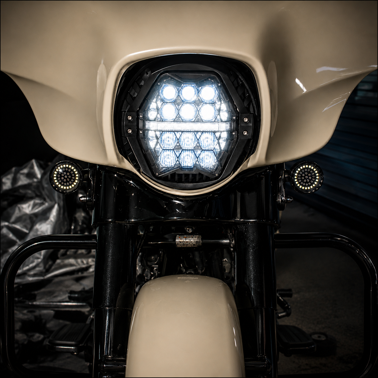 7-inch LED Black Powerful Harley Motorcycle Honeycomb Headlight | E-mark DOT