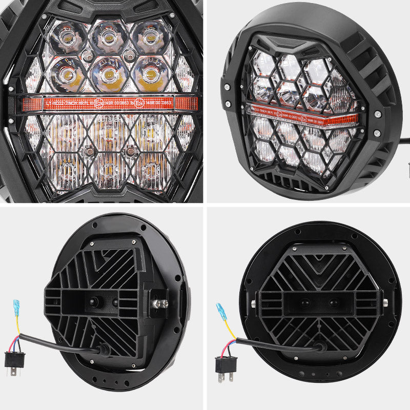 Amber DRL Harley Honeycomb Headlight Details