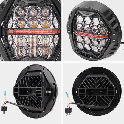Amber DRL Harley Honeycomb Headlight Details