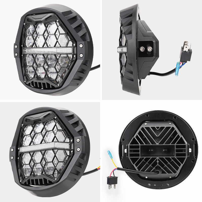 White Daytime Running Lights Harley Honeycomb Headlight Details