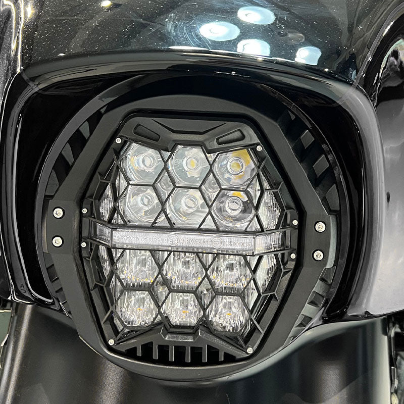 Harley honeycomb headlight mounted on car