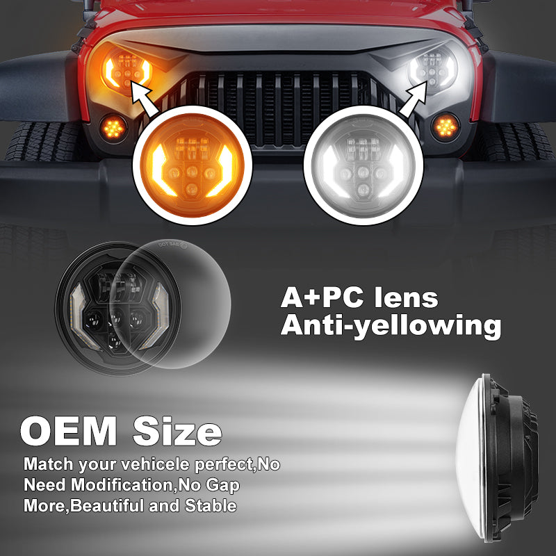 7'' LED Headlights with DRL & Turn Signals for 1997-Later Jeep Wrangler | Lightning Style