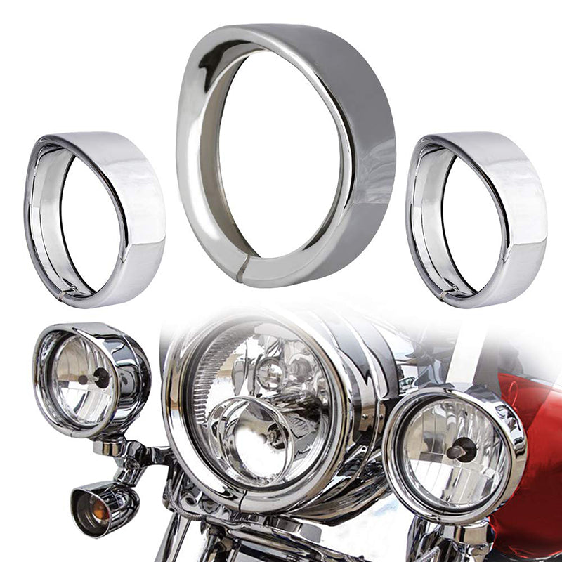 7" Headlight + 4.5" Fog Lights Trim Ring Kits for Harley Davidson