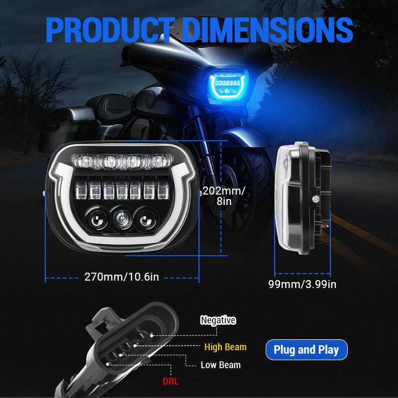 2023+ Harley Street Glide with a 7″ LED headlight featuring blue breathing light and matching visor