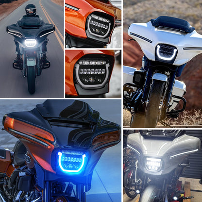 2023+ Harley Street Glide with a 7″ LED headlight featuring blue breathing light and matching visor