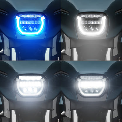 2023+ Harley Street Glide with a 7″ LED headlight featuring blue breathing light and matching visor