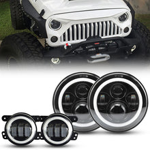 7 inch 80W Jeep Headlights With Angel Eyes & 4'' 30W Cree LED Halo Fog Light - LED Factory Mart