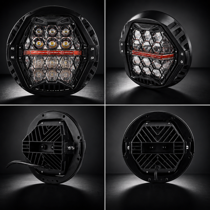 7-inch LED Black Powerful Harley Motorcycle Honeycomb Headlight | E-mark DOT