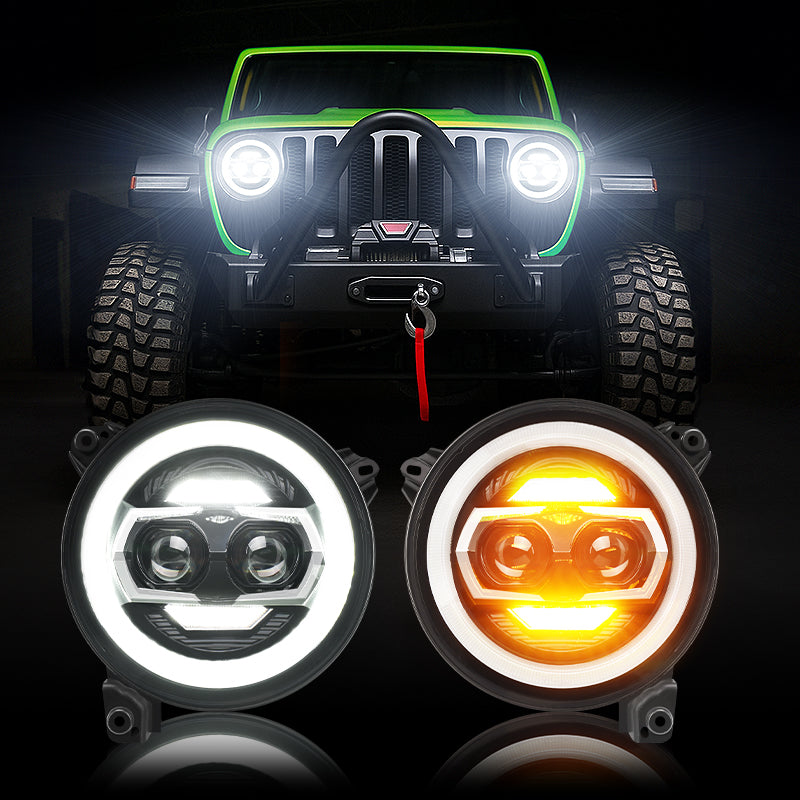 9 inch LED headlight with white DRL and amber turn signals for Jeep Wrangler JL & Gladiator JT