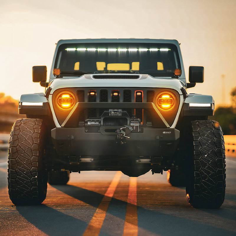 9 inch LED headlight with white DRL and amber turn signals for Jeep Wrangler JL & Gladiator JT