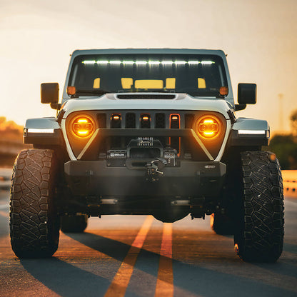 9 inch LED headlight with white DRL and amber turn signals for Jeep Wrangler JL & Gladiator JT
