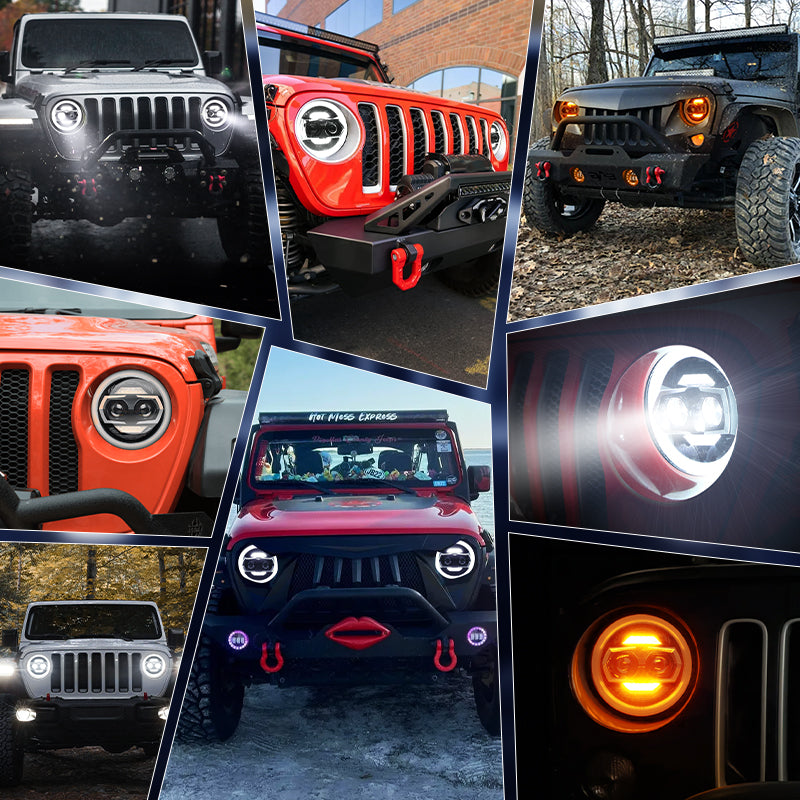 9 inch LED headlight with white DRL and amber turn signals for Jeep Wrangler JL & Gladiator JT