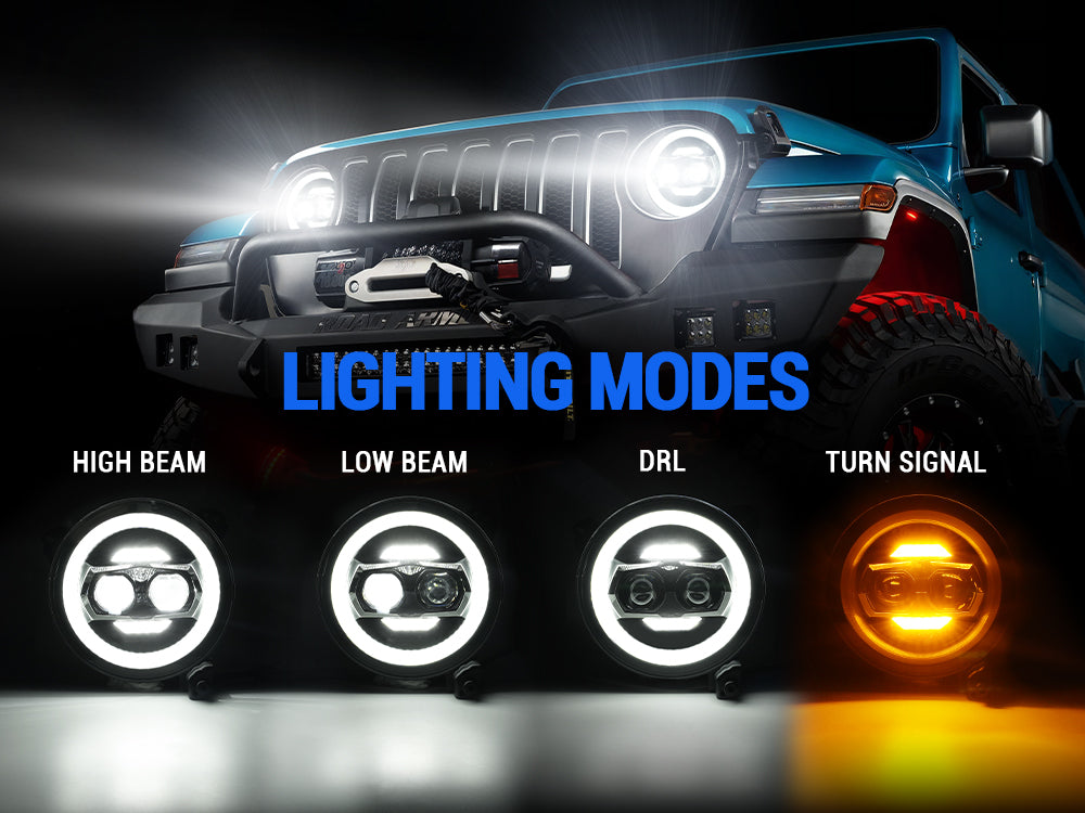 9 inch LED headlight with white DRL and amber turn signals for Jeep Wrangler JL & Gladiator JT
