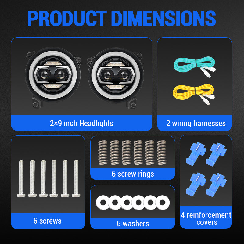 9 inch LED headlight with white DRL and amber turn signals for Jeep Wrangler JL & Gladiator JT
