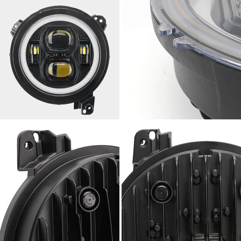 JL Mega Bundle - Faros delanteros LED Halo de 9 pulgadas con señales de giro, antiniebla, luces traseras, luces de freno para Jeep Wrangler JL