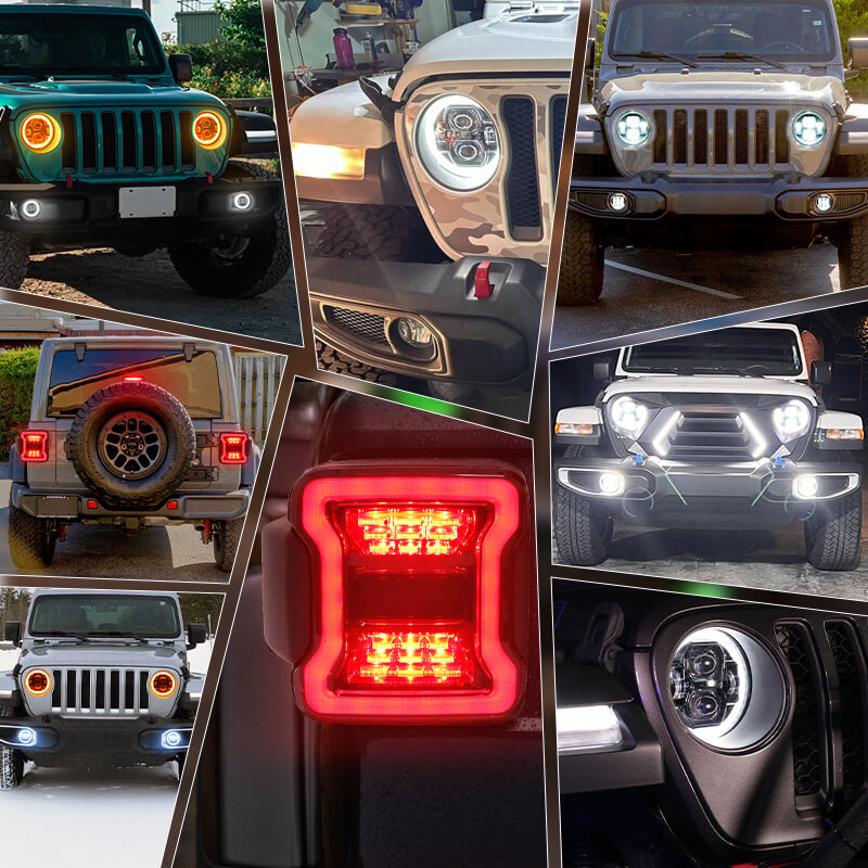 JL Mega Bundle - Faros delanteros LED Halo de 9 pulgadas con señales de giro, antiniebla, luces traseras, luces de freno para Jeep Wrangler JL