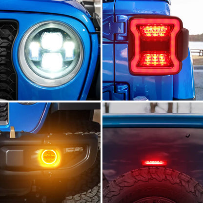 JL Mega Bundle - 9 Inch LED Halo Headlights with Turn Signals, Fogs, Tail Lights, Brake Lights For Jeep Wrangler JL